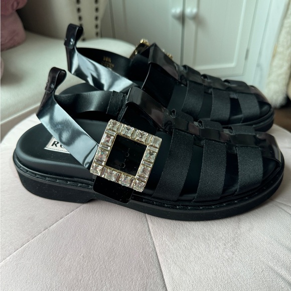 Roger Vivier Shoes - Roger Vivier Black Rhinestone Sandals SZ 38.5 / SZ 8